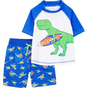imageSimple Joys by Carters BabyBoys Swimsuit Trunk and Rashguard SetBlue White Dinosaur