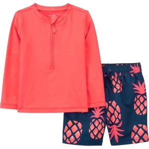 imageSimple Joys by Carters BabyBoys Swimsuit Trunk and Rashguard SetCoral OrangeNavy Pineapple