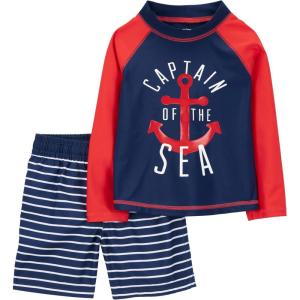 imageSimple Joys by Carters BabyBoys Swimsuit Trunk and Rashguard SetNavy Red AnchorWhite Stripe