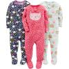 imageSimple Joys by Carters Girls 3pack Snug Fit Footed Cotton PajamasFloralKittenSweets