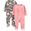 image:imageSimple Joys by Carters babygirls Cotton and Fleece Footed Sleep and Play Pack of 2Charcoal Forest AnimalsLight Pink Dots