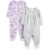 image:imageSimple Joys by Carters babygirls Cotton and Fleece Footed Sleep and Play Pack of 2Grey HeartsLavender Floral