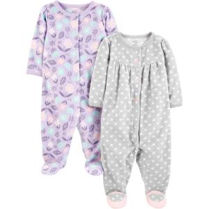 image:imageSimple Joys by Carters babygirls Cotton and Fleece Footed Sleep and Play Pack of 2Grey HeartsLavender Floral
