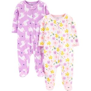 image:imageSimple Joys by Carters babygirls Cotton and Fleece Footed Sleep and Play Pack of 2Purple LlamaWhite Floral