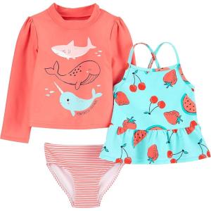 image:imageSimple Joys by Carters BabyGirls 3Piece Assorted Rashguard SetsOrange Sea LifeRed FruitStripe