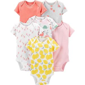 image:imageSimple Joys by Carters BabyGirls 6Pack ShortSleeve BodysuitMulticolorBirdsFruitLemonTurtle