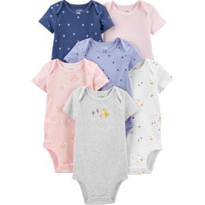 image:imageSimple Joys by Carters BabyGirls 6Pack ShortSleeve BodysuitMulticolorButterfliesDotsDucksStripe