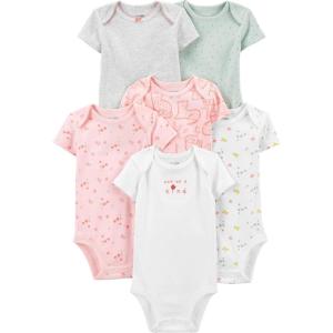 image:imageSimple Joys by Carters BabyGirls 6Pack ShortSleeve BodysuitMulticolorCatDotsFloral