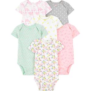 image:imageSimple Joys by Carters BabyGirls 6Pack ShortSleeve BodysuitMulticolorDinosaurFloralForest AnimalsFruitHearts