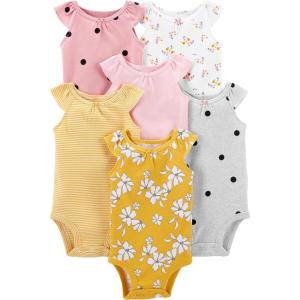 image:imageSimple Joys by Carters BabyGirls 6Pack ShortSleeve BodysuitMulticolorDotsFloralStripe