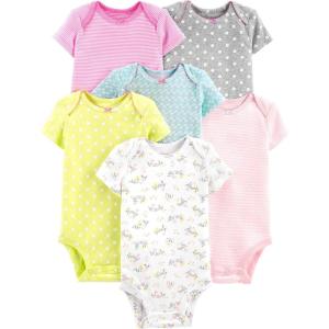 image:imageSimple Joys by Carters BabyGirls 6Pack ShortSleeve BodysuitMulticolorDucksFloralPolka DotStripe
