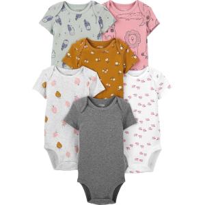 image:imageSimple Joys by Carters BabyGirls 6Pack ShortSleeve BodysuitMulticolorFloralForest AnimalsOwlSheep