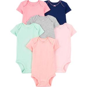 image:imageSimple Joys by Carters BabyGirls 6Pack ShortSleeve BodysuitMulticolorSolid Colors