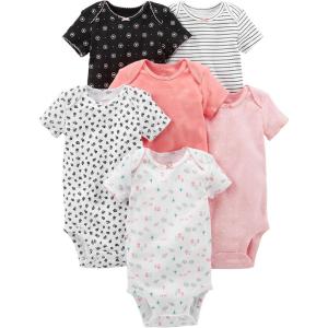 image:imageSimple Joys by Carters BabyGirls 6Pack ShortSleeve BodysuitPinkBlackWhite