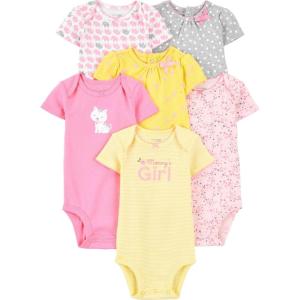 image:imageSimple Joys by Carters BabyGirls 6Pack ShortSleeve BodysuitPinkYellow