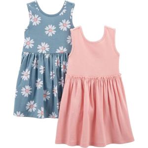 image:imageSimple Joys by Carters babygirls Shortsleeve and Sleeveless Dress Sets Pack of 2Dusty Blue FloralPink