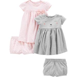 image:imageSimple Joys by Carters babygirls Shortsleeve and Sleeveless Dress Sets Pack of 2Grey Bear PrintPink Elephants