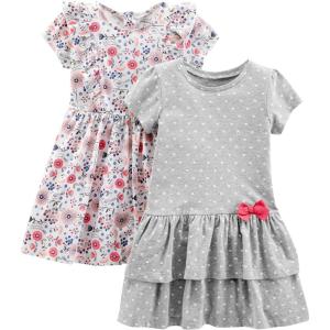 image:imageSimple Joys by Carters babygirls Shortsleeve and Sleeveless Dress Sets Pack of 2Grey HeartsWhite Floral