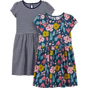 image:imageSimple Joys by Carters babygirls Shortsleeve and Sleeveless Dress Sets Pack of 2Indigo FloralWhite Stripe