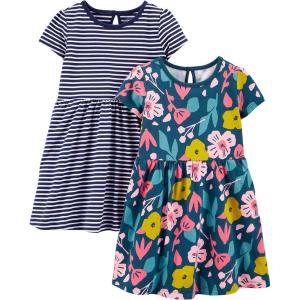 image:imageSimple Joys by Carters babygirls Shortsleeve and Sleeveless Dress Sets Pack of 2Navy Floral PrintWhite Stripe