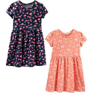 image:imageSimple Joys by Carters babygirls Shortsleeve and Sleeveless Dress Sets Pack of 2Navy FloralPeach Butterfly Print