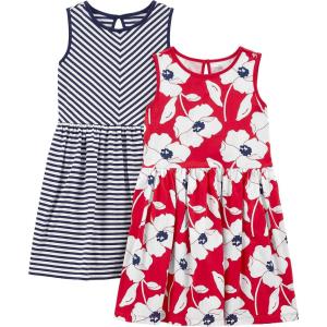 image:imageSimple Joys by Carters babygirls Shortsleeve and Sleeveless Dress Sets Pack of 2Navy StripeRed Poppy Print