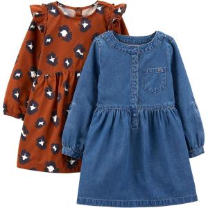 image:imageSimple Joys by Carters Girls 2Pack LongSleeve Dress SetChambrayCheetah