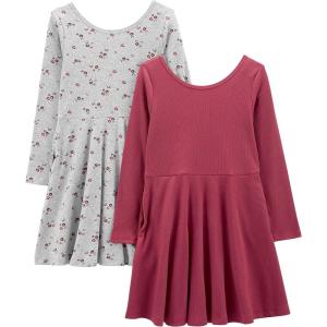 image:imageSimple Joys by Carters Girls 2Pack LongSleeve Dress SetGrey FloralPlum