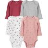 image:imageSimple Joys by Carters babygirls 4pack Longsleeve Textured BodysuitsDusty PinkGreyLight BurgundyWhite Floral