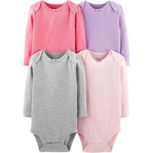 image:imageSimple Joys by Carters babygirls 4pack Longsleeve Textured BodysuitsPinkPurpleGrey