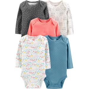 image:imageSimple Joys by Carters babygirls 5pack Longsleeve BodysuitDotsFloralHeartsOwl