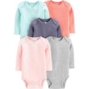 image:imageSimple Joys by Carters babygirls 5pack Longsleeve BodysuitGreyMint GreenNavyPeachPink