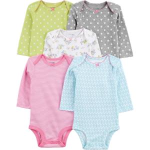 image:imageSimple Joys by Carters babygirls 5pack Longsleeve BodysuitLime GreenLight BluePink