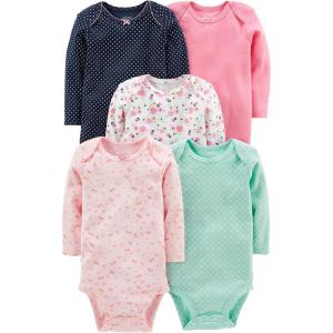 image:imageSimple Joys by Carters babygirls 5pack Longsleeve BodysuitMint GreenNavy DotsPinkButterfliesFloral