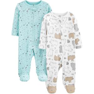 image:imageSimple Joys by Carters unisexbaby Neutral 2pack Cotton Footed Sleep and PlayAqua Blue Forest AnimalsWhite Bear