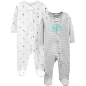 image:imageSimple Joys by Carters unisexbaby Neutral 2pack Cotton Footed Sleep and PlayGrey TurtleWhite Llama