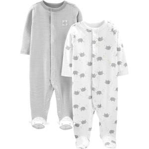 image:imageSimple Joys by Carters unisexbaby Neutral 2pack Cotton Footed Sleep and PlayLight Grey Mini StripeWhite Elephant