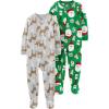 image:imageSimple Joys by Carters unisexchild Holiday Loosefit Flame Resistant Fleece Footed PajamasGreen SantaGrey Heather Reindeer