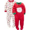 image:imageSimple Joys by Carters unisexchild Holiday Loosefit Flame Resistant Fleece Footed PajamasIvory Christmas PrintRed Santa