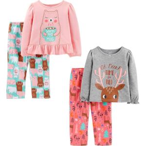 image:imageSimple Joys by Carters Girls 4piece Polyester PajamasGrey Reindeer PrintLight Pink BearMint GreenPink