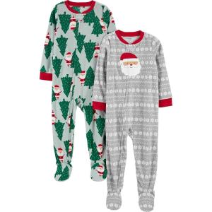 image:imageSimple Joys by Carters unisexchild Holiday Loosefit Flame Resistant Fleece Footed PajamasLight Grey SantaMint Green Christmas Print