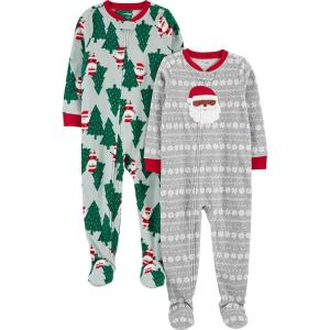 image:imageSimple Joys by Carters unisexchild Holiday Loosefit Flame Resistant Fleece Footed PajamasLight Grey SnowflakeMint Green Christmas Print