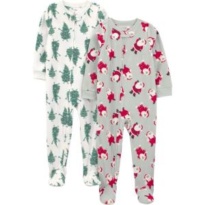 image:imageSimple Joys by Carters unisexchild Holiday Loosefit Flame Resistant Fleece Footed PajamasSanta  Trees