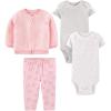 image:imageSimple Joys by Carters babygirls 4piece Jacket Pant and Bodysuit SetGreyPinkWhite HeartsCat