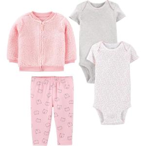image:imageSimple Joys by Carters babygirls 4piece Jacket Pant and Bodysuit SetGreyPinkWhite HeartsCat