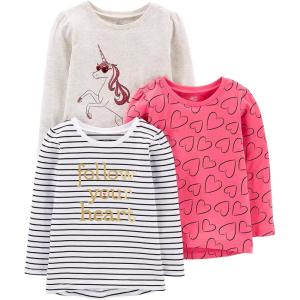 image:imageSimple Joys by Carters Baby Girls 3Pack Graphic LongSleeve TeesHeartsStripeUnicorn