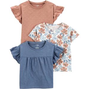 image:imageSimple Joys by Carters Baby and Toddler Girls 2Pack 4th of July TopsBrown DotsDenimWhite Floral