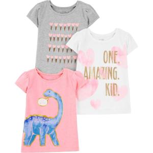 image:imageSimple Joys by Carters Baby and Toddler Girls 2Pack 4th of July TopsGrey HeartsPink DinosaurWhite Text Print