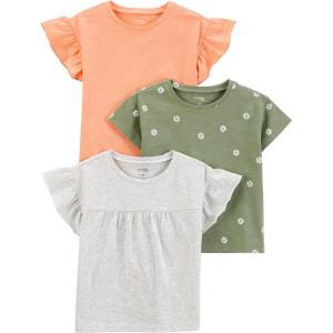 image:imageSimple Joys by Carters Baby and Toddler Girls 2Pack 4th of July TopsGreyLight OrangeOlive Flowers