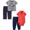 image:imageSimple Joys by Carters babyboys 4piece Bodysuit Top and Pant SetDark Grey DogDenimNavyOrange Construction